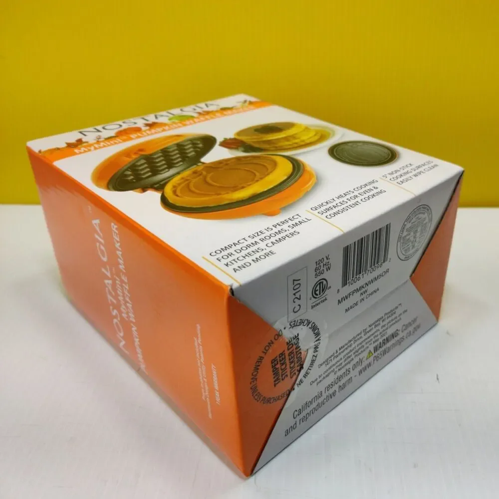 Nostalgia MyMini Pumpkin Pattern Waffle Maker NEW Compact Sz 5 inch NonStick